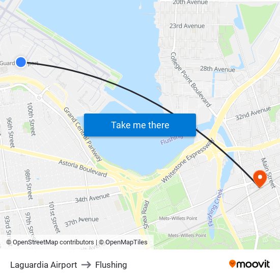 Laguardia Airport to Flushing map