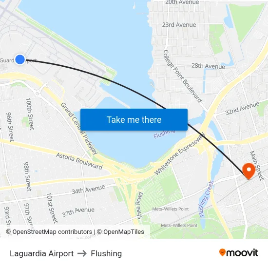 Laguardia Airport to Flushing map