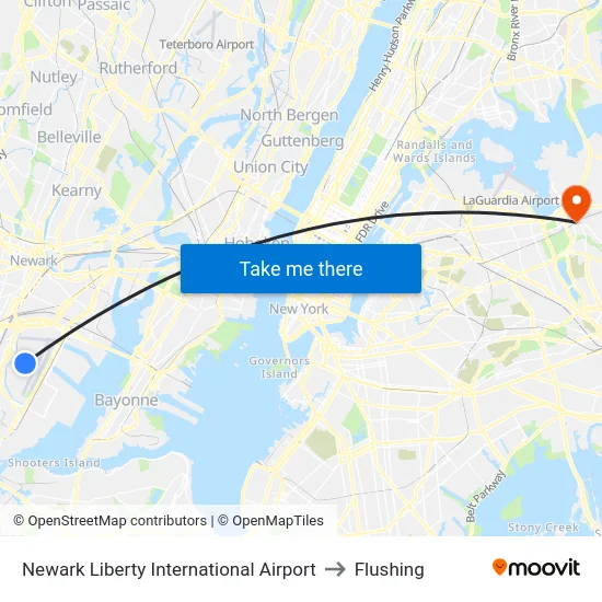 Newark Liberty International Airport to Flushing map