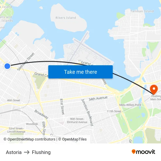 Astoria to Flushing map