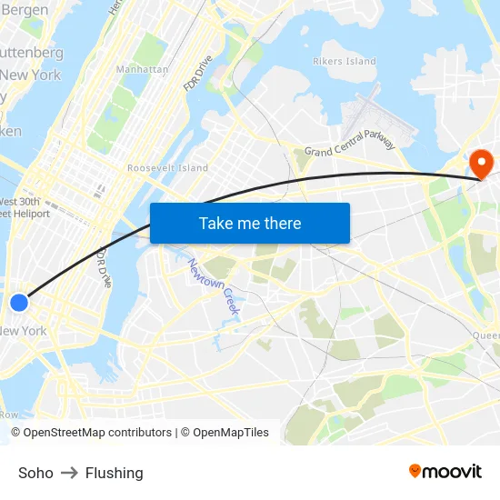 Soho to Flushing map