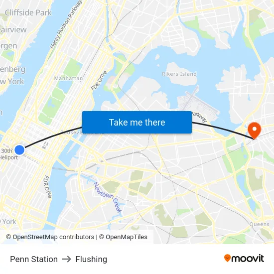 Penn Station to Flushing map