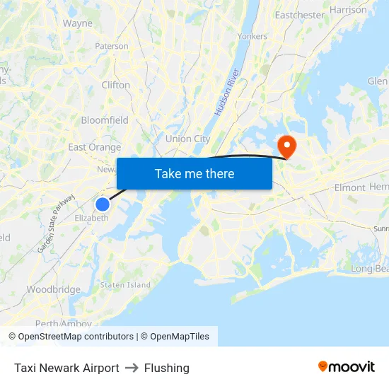 Taxi Newark Airport to Flushing map