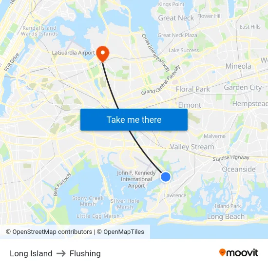 Long Island to Flushing map
