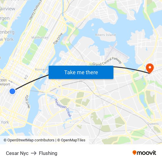 Cesar Nyc to Flushing map