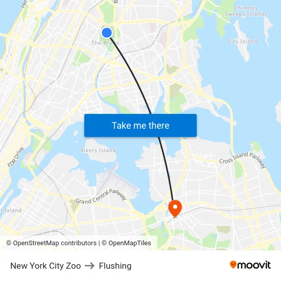 New York City Zoo to Flushing map