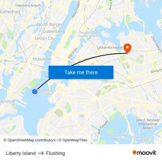 Statue Of Liberty Ferry Terminal to Flushing map