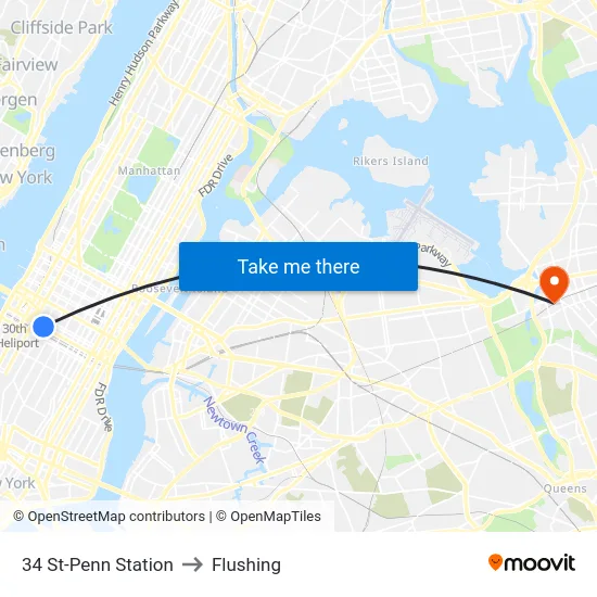 34 St-Penn Station to Flushing map