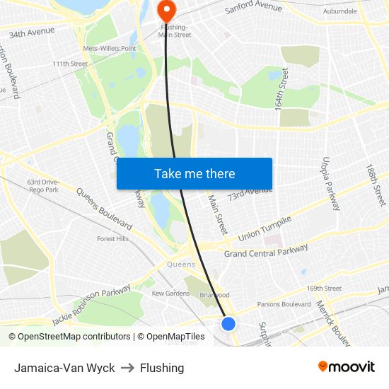 Jamaica-Van Wyck to Flushing map