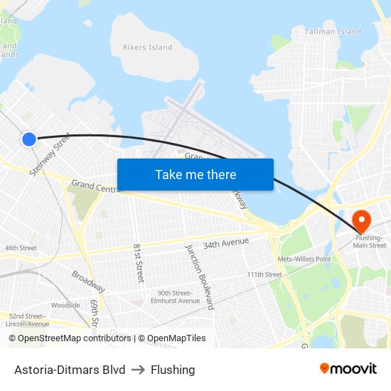 Astoria-Ditmars Blvd to Flushing map