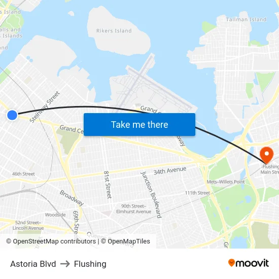 Astoria Blvd to Flushing map