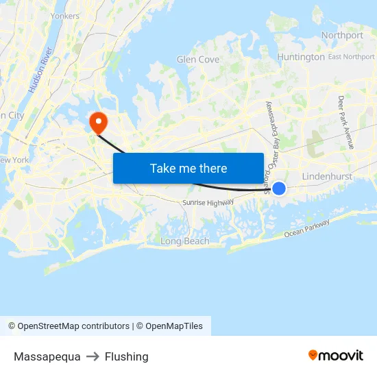 Massapequa to Flushing map