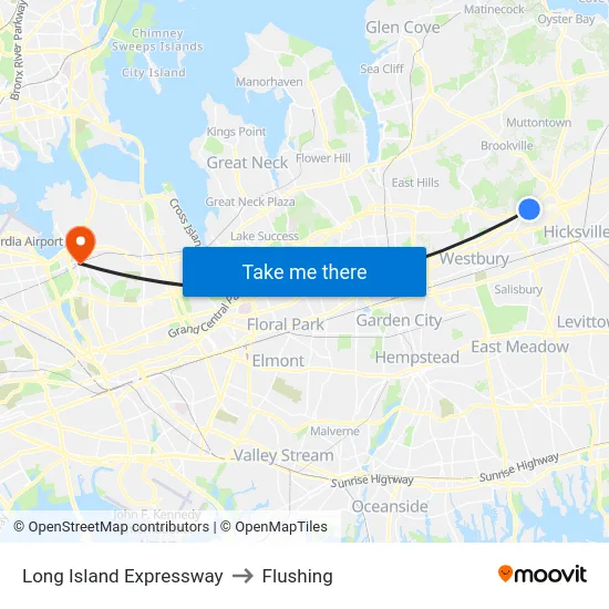 Long Island Expressway to Flushing map