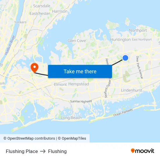 Flushing Place to Flushing map