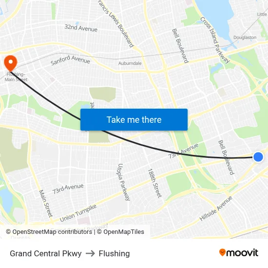 Grand Central Pkwy to Flushing map