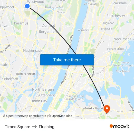 Times Square to Flushing map