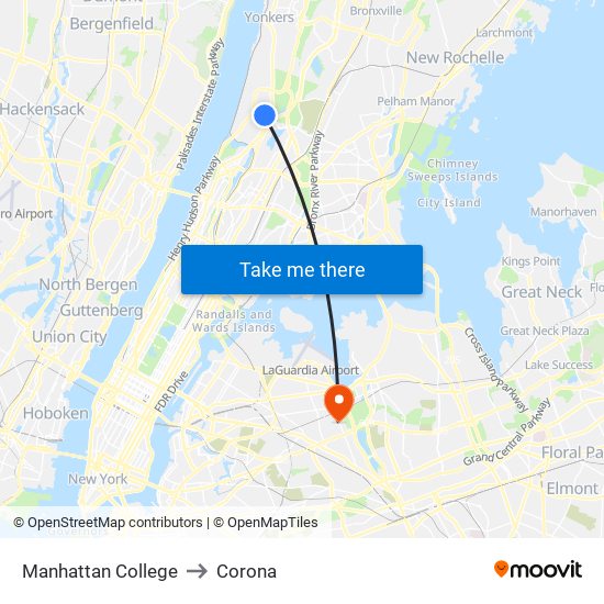 Manhattan College to Corona map