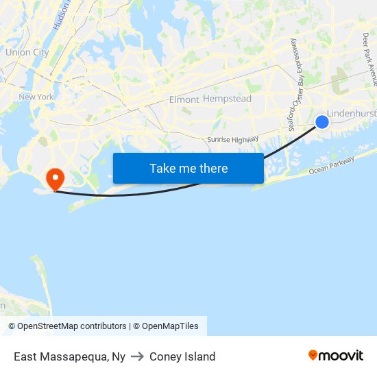 East Massapequa, Ny to Coney Island map