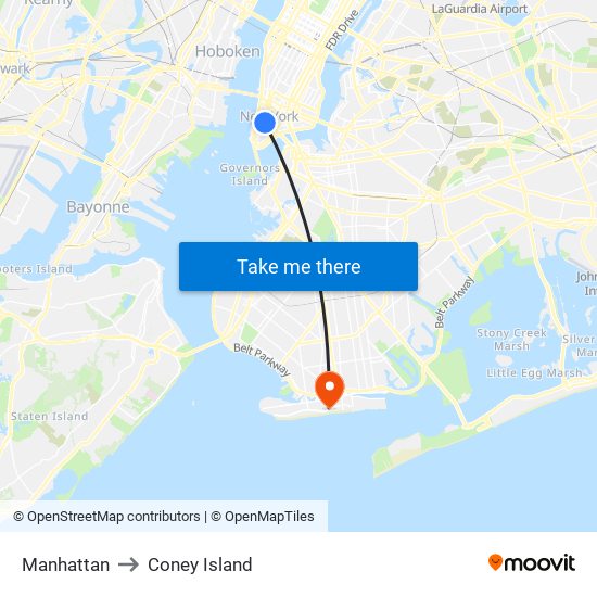 Manhattan to Coney Island map