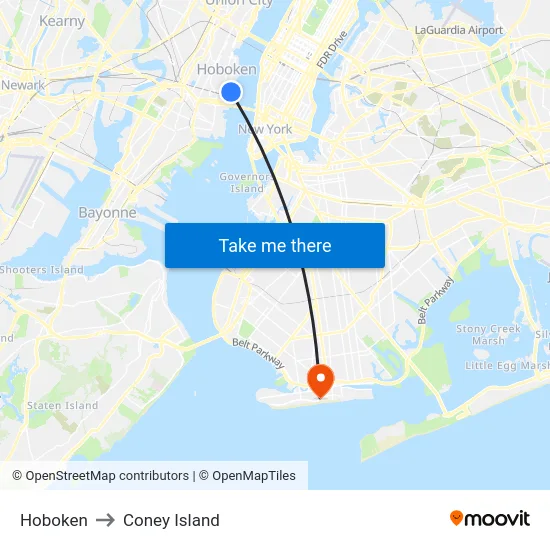 Hoboken to Coney Island map
