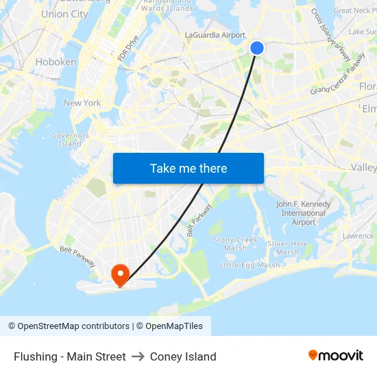 Flushing - Main Street to Coney Island map