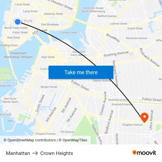 Manhattan to Crown Heights map