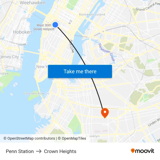 Penn Station to Crown Heights map