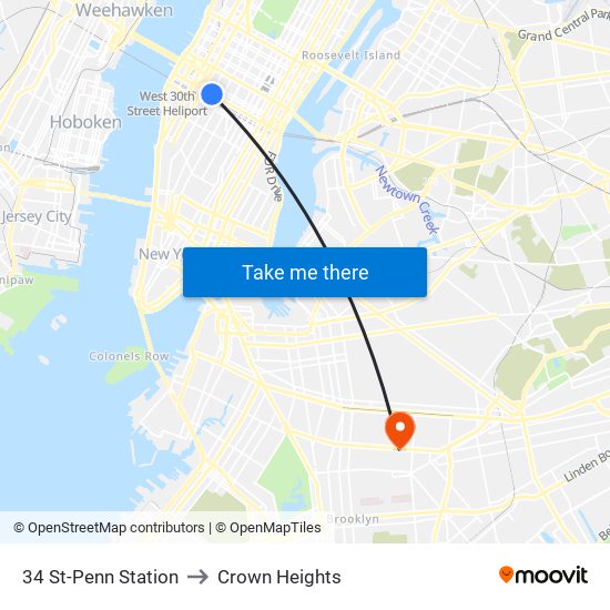 34 St-Penn Station to Crown Heights map