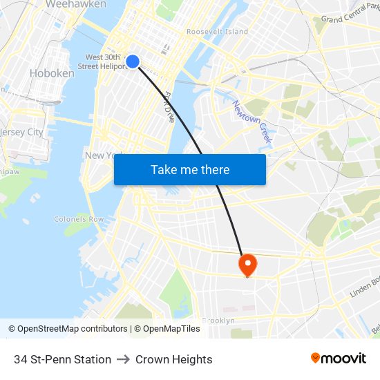 34 St-Penn Station to Crown Heights map