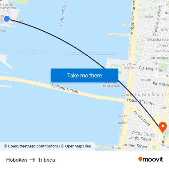 Hoboken to Tribeca map