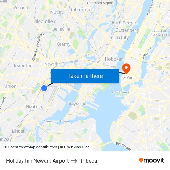 Holiday Inn Newark Airport to Tribeca map