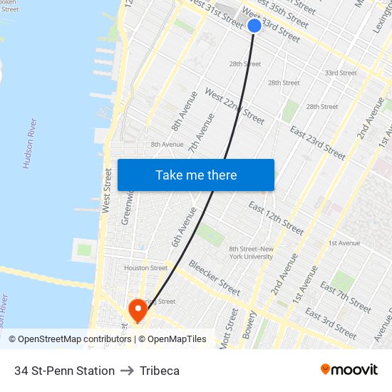 34 St-Penn Station to Tribeca map