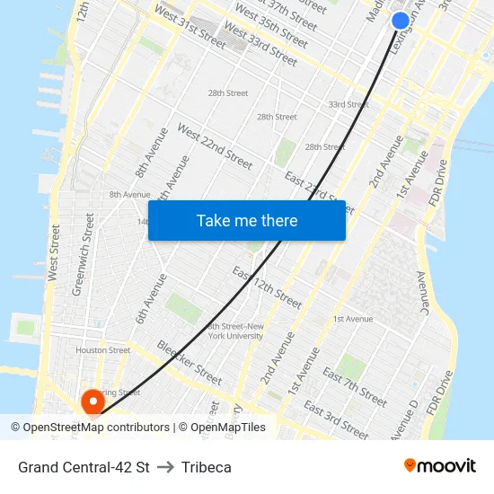 Grand Central-42 St to Tribeca map