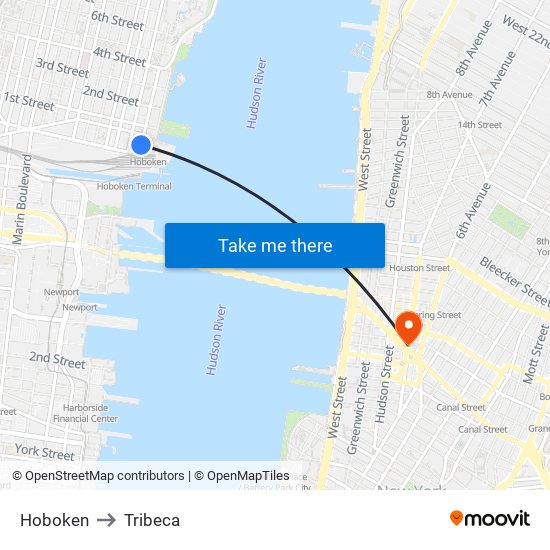 Hoboken to Tribeca map
