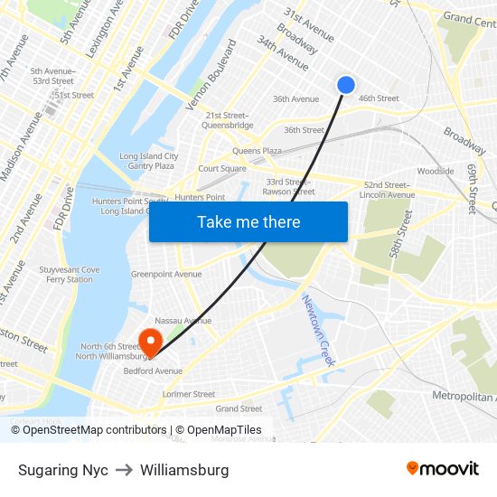 Sugaring Nyc to Williamsburg map