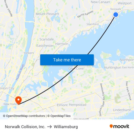 Norwalk Collision, Inc. to Williamsburg map