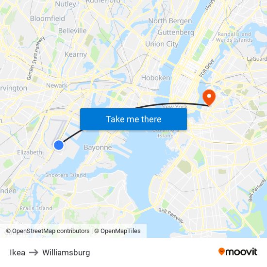 Ikea to Williamsburg map