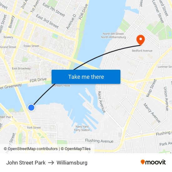 John Street Park to Williamsburg map