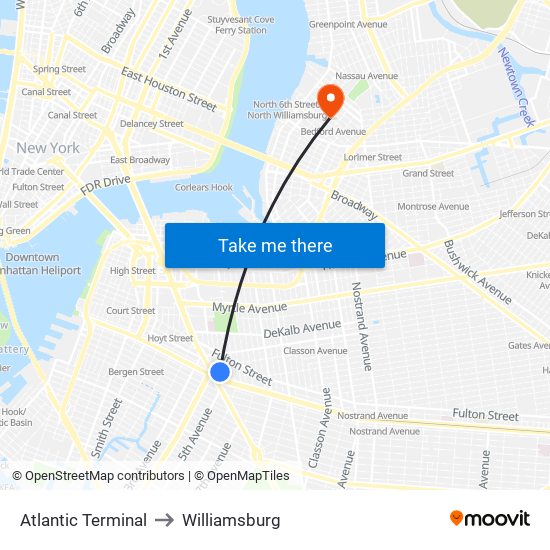 Atlantic Terminal to Williamsburg map