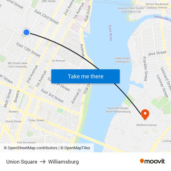 Union Square to Williamsburg map