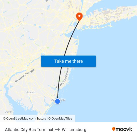 Atlantic City Bus Terminal to Williamsburg map