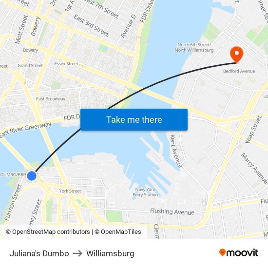 Juliana's Dumbo to Williamsburg map