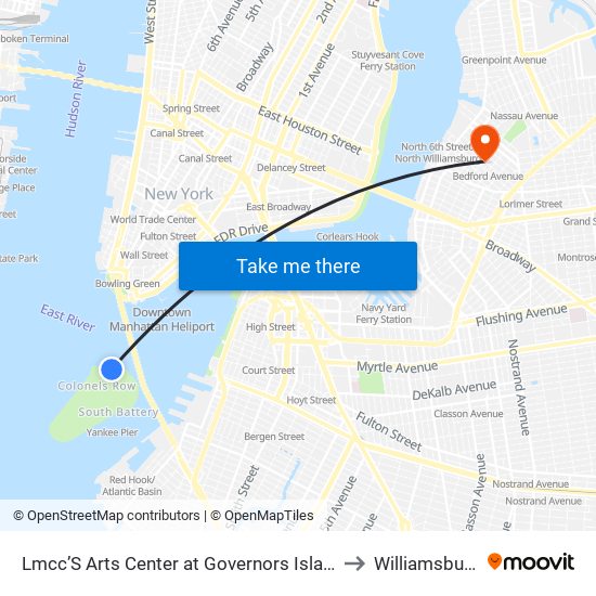 Lmcc’S Arts Center at Governors Island to Williamsburg map