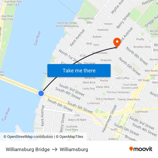 Williamsburg Bridge to Williamsburg map