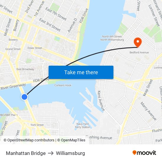 Manhattan Bridge to Williamsburg map