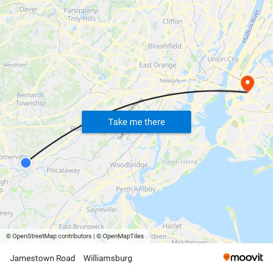 Jamestown Road to Williamsburg map