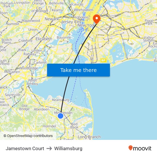 Jamestown Court to Williamsburg map