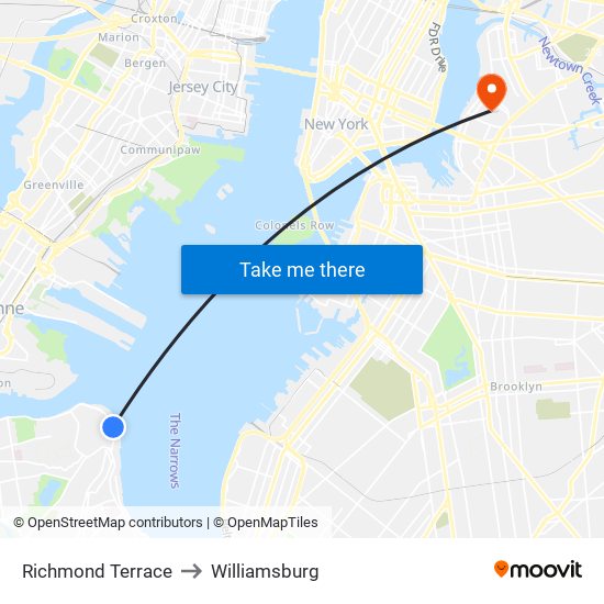 Richmond Terrace to Williamsburg map