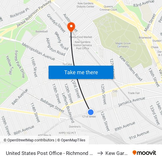 United States Post Office - Richmond Hill Station to Kew Gardens map