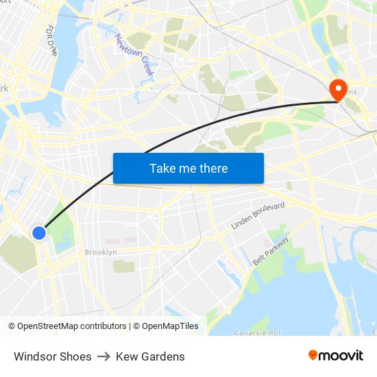 Windsor Shoes to Kew Gardens map